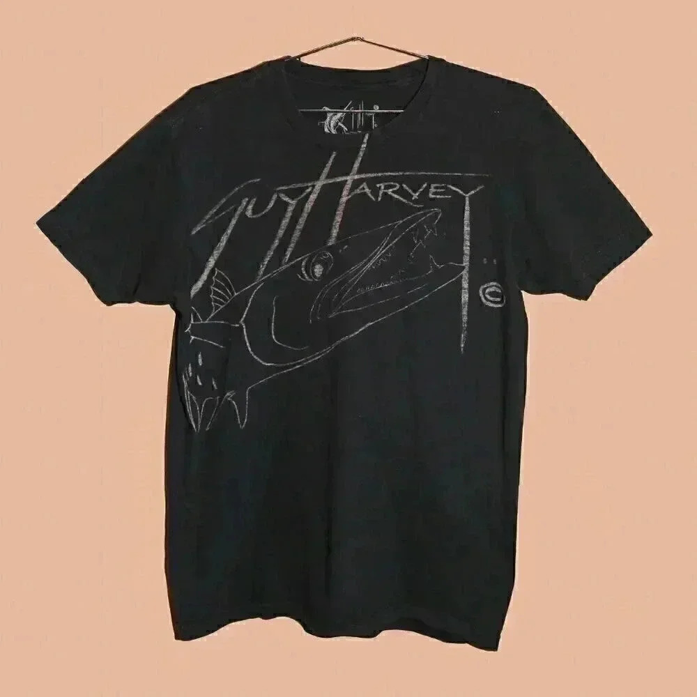Guy Harvey Abstract Fishing Crew Neck Short Sleeve Graphic Tee T-Shirt - Medium